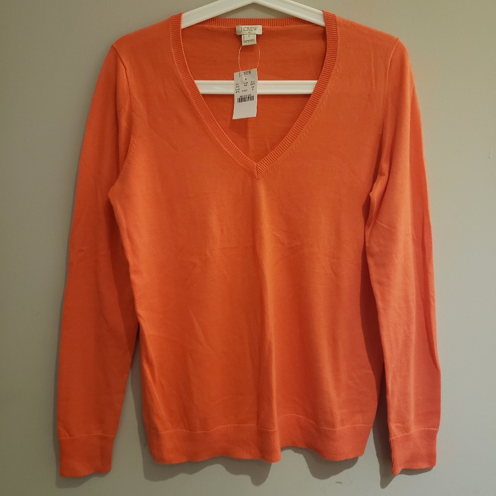 J Crew Orange V Neck Knitted Long Sleeves Top